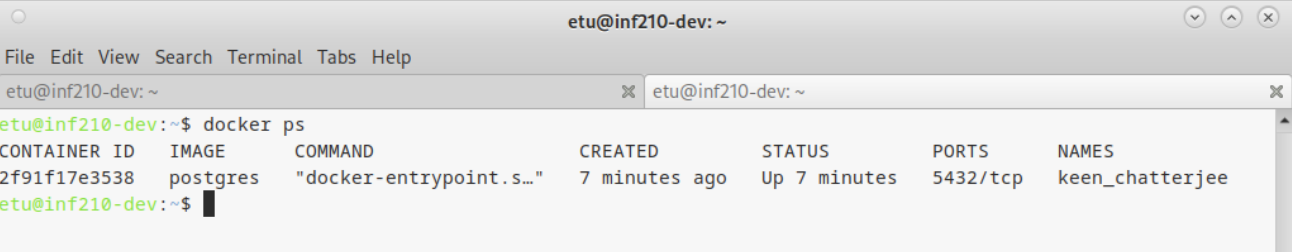 List of running containers