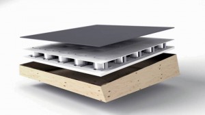 L'emboîtement des différentes parties. Les Arduinos et les câbles sont à l'intérieur de la pièce en bois clair.