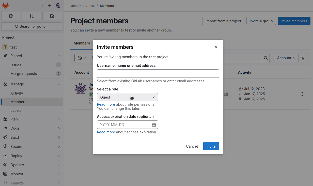 Configurer un membre